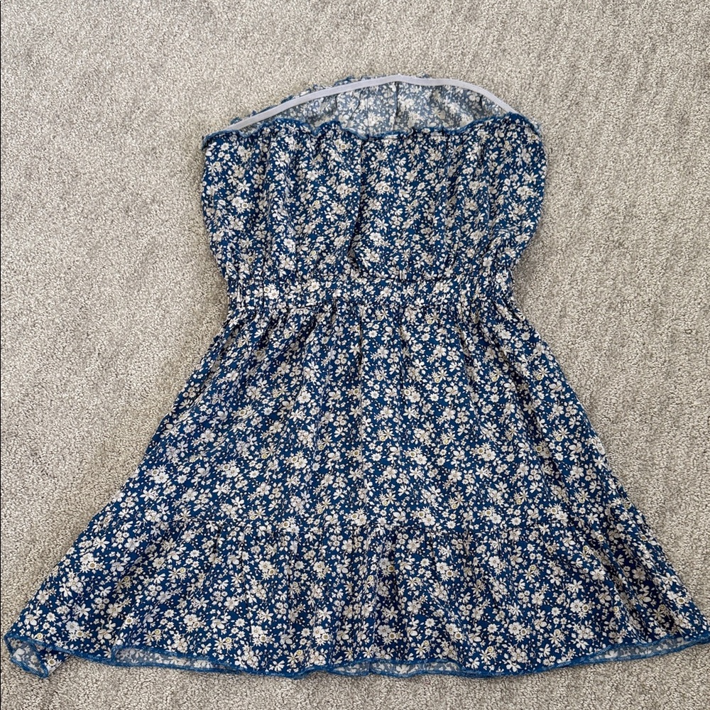 Floral Blue Strapless Dress - Picture 2 of 7